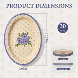 30PCS Oval Paper Plates, 10.55" x 8" Everyday Disposable Plates, Dinner Plate Microwave-Safe, Soak-Proof, Eco-Friendly Paper Platters For Daily Use & Party
