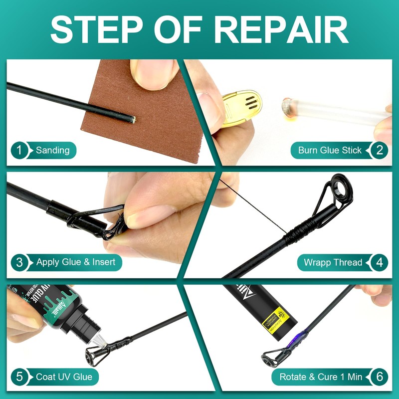 ailiaili Fishing Rod Tip Repair Kit, Easy&Fast Fishing Pole Tip