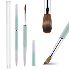 Acrylic Nail Brush Size 8#, 100% Pure Kolinsky Hair Acrylic Crystal Ombre White Green with Silver Ferrule Round Shaped for Women Girls Manicure Tools Accessories