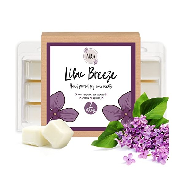 Aira Soy Wax Melt - Organic, Vegan, Kosher, Spring Scented Soy Wax Cubes w/Essential Oils - No Chemical 100% Soy Wax Melts for Electric/Tealight Melters - Hand-Poured Soy Tarts - Lilac Breeze -4 Pack