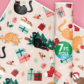 Big Dot of Happiness Cat Christmas Wrapping Paper, Pets Holiday Gift Wrap Roll, Funny Kitty Cat Christmas Gift Paper, 24 in x 7 feet, 1 Roll
