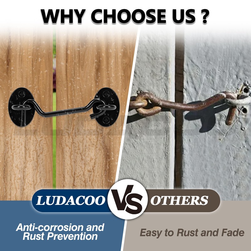 LUDACOO 4" Hook and Eye Gate Latch, Sturdy Thickened Barn