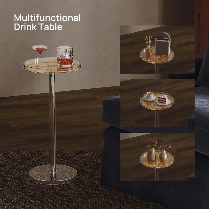 HMYHUM Acrylic Rattan Drink Table for Small Spaces, 11.8'' L