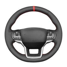 MEWANT Black Artificial Leather Steering Wheel Cover for Ford Explorer 2020-2022 Hand Stitch Steering Wheel Wrap