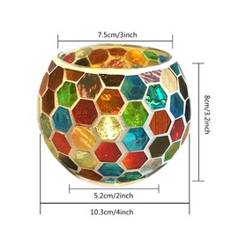 Mosaic Glass Tea Light Holders Romantic Stained Votive Candle Holder, MIATTCLD Round Handmade Tealight Candle Holder for Table Centerpieces, Christmas, Valentine, Birthday Party, Home Decor (M)