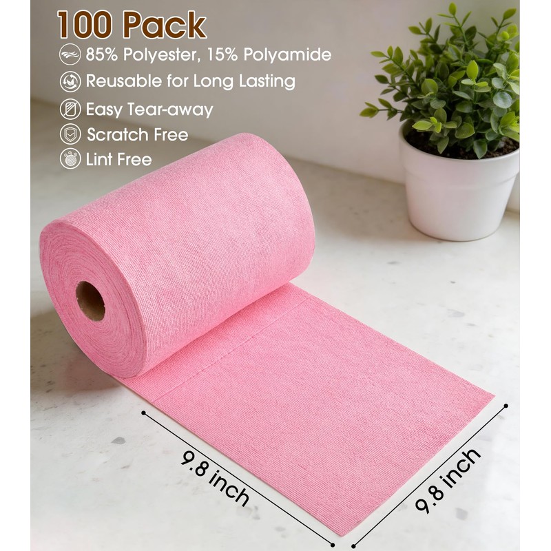 KitchLife Microfiber Cleaning Cloth Roll, 100 Pack - Tear-Away Microfiber