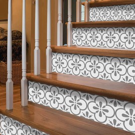 funlife 10 Strips Peel and Stick Stair Risers Stickers, Self Adhesive Vinyl Stair Stickers Decals, Staircase Murals Decor for Steps, 39.37"X7.09", Grey Clover