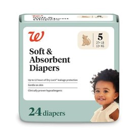 W Soft & Absorbent Diapers, Size 5 (27+ lb), 24 Count, 12-Hour Dry-Lock Protection, Hypoallergenic (Pack of 2)