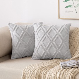 MIULEE Pack of 2 Cushion Covers Faux Fur Throw Pillow Covers Pillowcase Fluffy with Plush Wool Throw Pillow Case Elegant Decoration Cushions for Sofa Bedroom 18x18 Inch 45x45 cm Light Grey