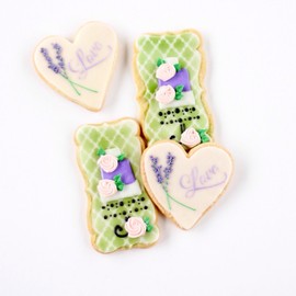 ½ Dz. Love of Lavender Wedding Cookies! Vanilla Sugar Cookies with a Lavender Theme! Lavender and Green are the perfect compliment! Wedding, Bridal Shower, Birthday Themed Party Favors, Gift!