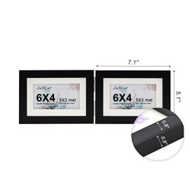 SaZiCat Double Hinged 4X6 Picture Frame with Real Glass-Tabletop or Wall Mounted, Display for 3X5 & 4X6 Photos (with/without Mat)-Classic Black, For Family Photos & Wedding Memories-H64X2