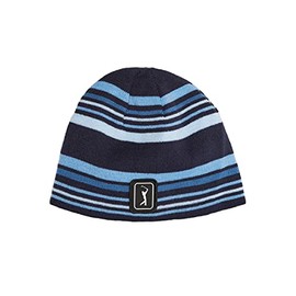 PGA TOUR Men's Striped Reversible Beanie, Black Iris, One Size