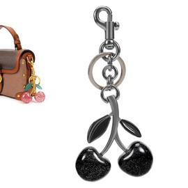 Keychain for Women Cherry bag charms Cherry keychain bag charms for handbags Sparkling Cherry Bag with Keyring and Clip - Sparkling Resin and Metal Accessories Suitable for Wallets and Bags (Black)