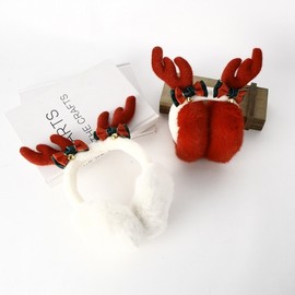 Christmas Deer Antler Earmuff Headband - Warm Winter Accessory lf1177 Free Size / White 2ea