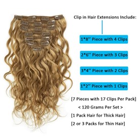 Caliee Natural Wave Curly Clip in Human Hair Extensions 18Inch Strawberry Blonde Full Head Hair Extensions for Black Women 7 Pieces Per Pack