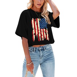 American Flag Crop Tops Women USA Crop Shirt Patriotic 4th of July Tee Memorial Day Tshirt Girls Crop Tops
