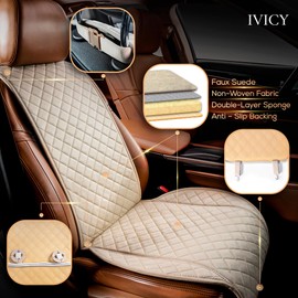 IVICY Faux Suede Car Seat Cover for Cars - Soft & Non-Slip - Front Car Seat Protector Covers for Most Automotive, Vans, SUVs, Trucks - 1 Unit - Light Beige