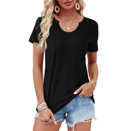 WIHOLL Womens Tops Short Sleeve Basic Summer T Shirts V Neck Loose Fit Casual Business Work 2025 Trendy Outfit Black L