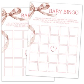 TRKAE Baby Bingo Baby Shower Game Set, 30 Pink Bow Baby Shower Game Cards, Game Cards for Baby Announcement Gender Reveal, Baby Shower Party & Activities Supplies -P12