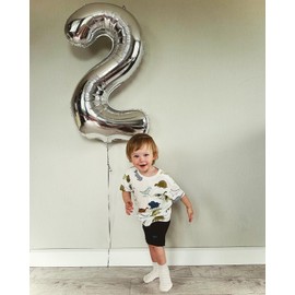 IWERP Silver Number 2 Balloon 40 Inch, 2 Balloon Number, 2nd Birthday Decorations for Baby Girls Boys Toddlers