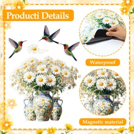 Flower Dishwasher Magnet Cover Daisy Vase Fridge Magnets Butterfly Daisy Refrigerator Sticker Spring Flower Dishwasher Sticker Decorations for Spring Fridge Dishwasher Kitchen Refrigerator Cover