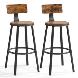 VASAGLE Bar Stools Set of 2, Bar Height Stools, 28.9 Inches Counter Barstools Chairs with Back for Dining Kitchen Island, Steel Frame, Industrial Style, Easy Assembly, Rustic Brown and Ink Black