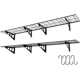 MERXENG Garage Shelving Wall Mounted, 2 Pack 1x6ft Heavy Duty Garage Storage Shelves for Room Wall Shelf, 600 lbs Load Capacity Garage Storage Rack Floating Shelves with 4 Hooks