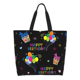 GVGOAGL Happy Birthday Colorful Pattern Tote Bag For Women, Large Waterproof Shoulder Bags Big Foldable Reusable Grocery Handbag For Travel Shopping Gym Sport Picnic Work Beach