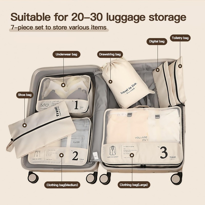 7 set compression packing cubes for travel, lightweight travel cubes