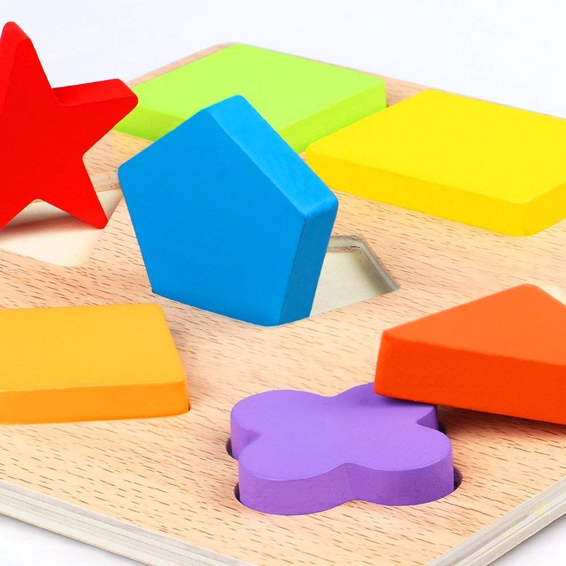 Wooden Shape Puzzles 9 Pieces Kids Wooden Block Matching Game