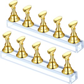 2 Sets Acrylic Nail Display Stand Nail Tip Exercise Holder Magnetic Nail Practice Stand Fingernail DIY Nail Art Stand for False Nail Tip Manicure Tool Salon (Gold)