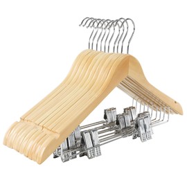 TOPIA HANGER Wooden Hangers with Adjustable Metal Clips and 360° Swivel Hook, Premium Wood Clothes Hangers 10 Pack for Suit, Pant, Skirt, Jeans, Coat, Jacket-CT28N