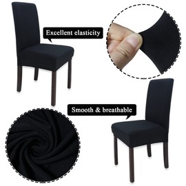 Leeyunbee Set of 4 Dining Chair Covers, Modern Elastic Stretch Chair Protector, Removable Washable Kitchen Chair Seat Cover for Hotel, Restaurant, Wedding, Dining Room, Banquet, Ceremony (Black)
