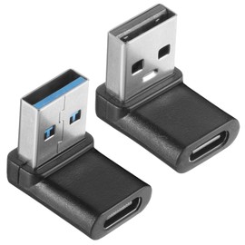 Exircy 2 Pack 90 Degree USB to USB C Adapter USB-3.2 C Type Plug Converter Right Angle Type-C Female to A Male Charger Adapter USBs Port Connector Extender for PC Laptop