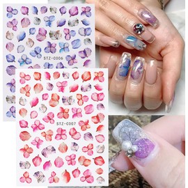 8 Sheets Flowers Nail Art Stickers Decals 3D Nail Art Butterfly Nail Art Stickers Self-Adhesive Slider Foil with Dry Flower Leaves Charms Butterfly Design Manicure DIY Nail Decorations