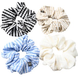 : Chic Striped Hair Scrunchies for Girls and Women，Elastic Hair Bands，for everyday styling，4 in pack scrunchies (c)