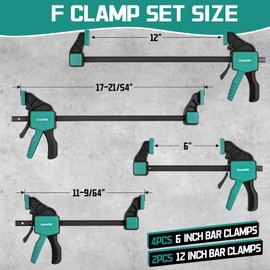 GRENPRO 8-Pack Bar Clamps for Woodworking, 12" and 6" Bar Clamps, Working Clamp Sets, Quick-Change F Clamps, 150 LBS Load Limit