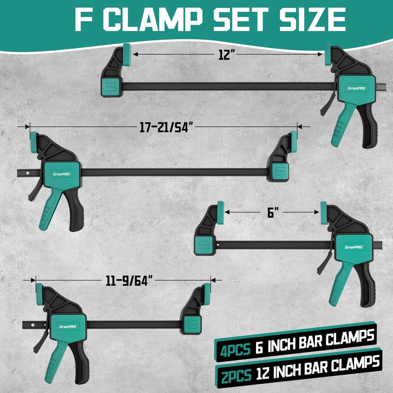 GRENPRO 8-Pack Bar Clamps for Woodworking, 12" and 6" Bar
