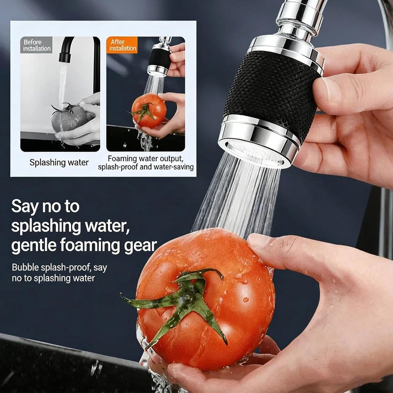 Splash Proof Booster Swivel Kitchen Filter Tap,360 Rotation Faucet Sprayer,