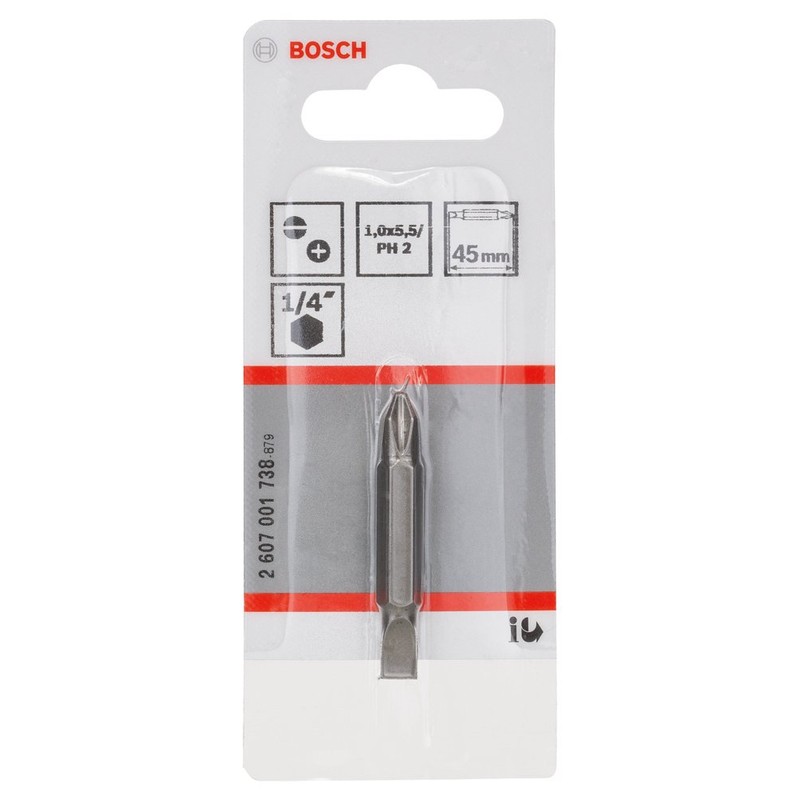 Bosch 2607001738 Screwdriver Bit Double, 1.0X5.5-Ph 2, 45mm Length, Blue