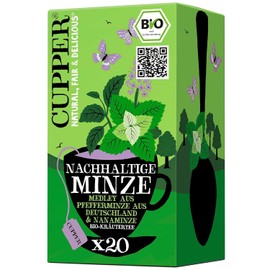 Cupper Organic Herbal Tea Sustainable Mint, Liquorice Free, 20 Unbleached Plastic Free Tea Bags, Fair Trade