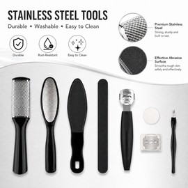 8-Piece Stainless Steel Foot Care Kit for Pedicure – Dead Skin & Callus Grooming Tools for Home and Travel