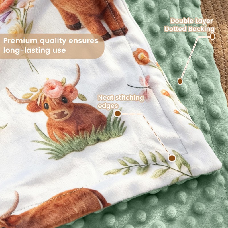 HOMRITAR 3D HighlandCow Baby Blanket for Unisex Boys Girls Dotted