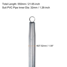 HARFINGTON 2pcs PVC Pipe Bending Spring 27.52mm OD 550mm Long Zinc Plated Tube Bending Spring Pipe Bender Spring PVC Pipe Bender for PVC Pipe Bending Devices in Home Hydropower, Silver Tone