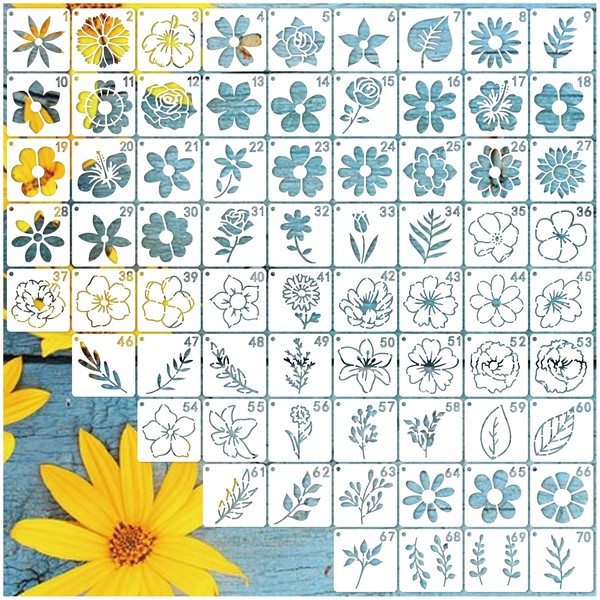 70pcs Small Flower Stencils for Painting on Wood Tiny Nature