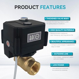BACOENG Motorized Ball Valve, 2 Wire Auto Return 1/2" Brass Electrical Ball Valve with Full Port, AC/DC9-24V Manually Closable (Normally Closed), Black