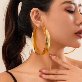 Gold Chunky Hoop Earrings for Women Exaggerated Large Wide Post Thick Hoop Earrings Minimalist Polished 80MM Statement Earrings Prom Jewelry Gifts (Gold)