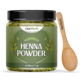 OurHerb Pure & Natural Henna (Lawsonia Inermis) Powder for Hair Colour with Wooden Spoon - 200g | 7 Oz