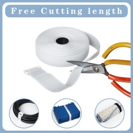 Vatiyszk 5m Adjustable Cable Straps with 25 Buckles, Reusable Fastening Cable Ties, Free Cut Length, White Hook and Loop Cinch Straps for Cable Tidy, Wire Management, Cord Organiser, 2cm Wide