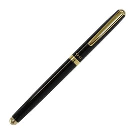 OHTO CR02 Gold Parts Model Ceramic Rollerball Pen, 0.5mm Fine Point, Aluminum Barrel with Gold-Plated Brass, Black Finish, Refillable Water-Based Black Ink, CR02-05-GBK